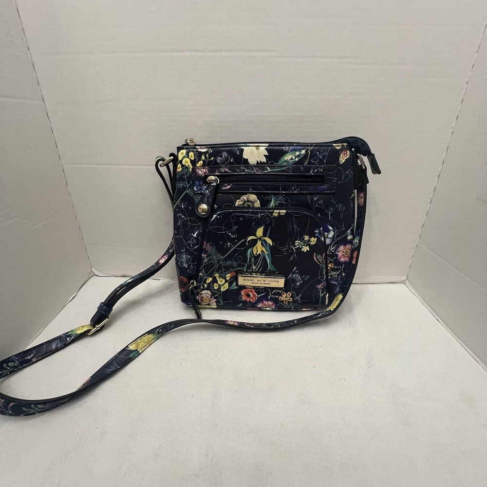 Marc New York Andrew Marc Navy Floral Eco Leather Crossbody Bag‎ Purse